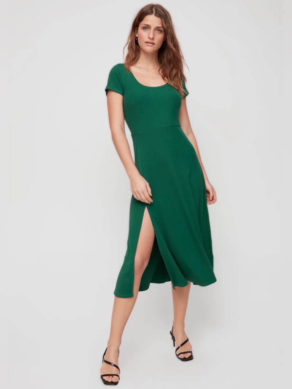 Aritzia Wilfred Emerald Green Scoop-Neck Oralie Dress with Side Slit Sz S